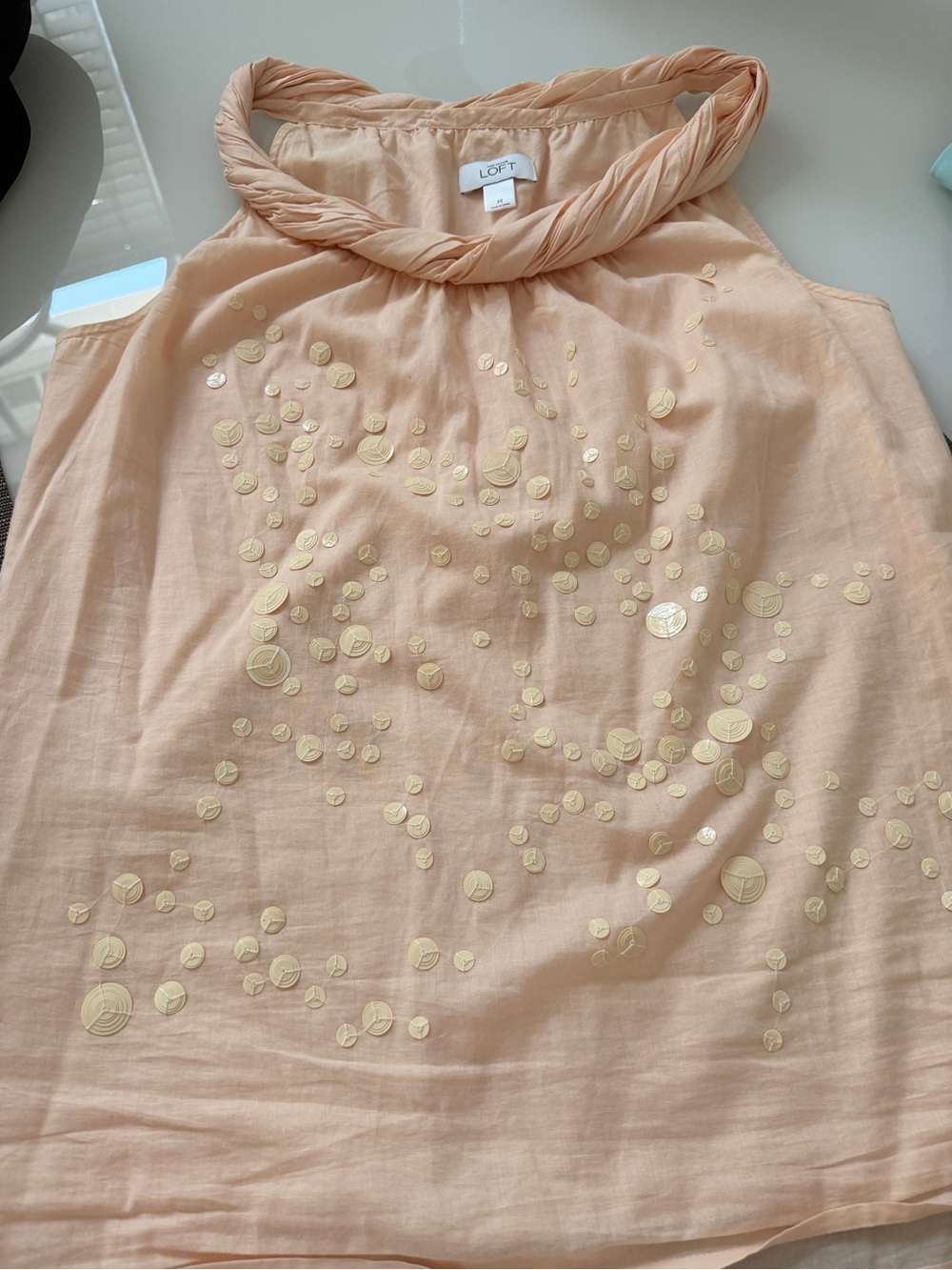 LOFT Peach Halter Neck Embellished Shell Top